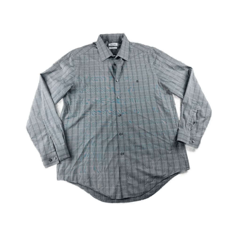 Calvin Klein Dress Shirt Men M Multi Color Slim Plaid Stretch Long Sleeve Office